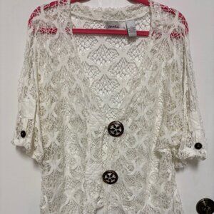NEW Beautiful Le Moda Womens Crochet White Overrthrow Top. Sz. L